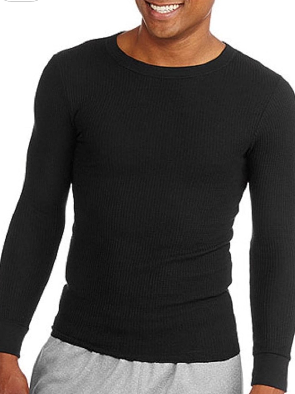 Fruit Of The Loom Men Thermal Long Sleeve Shirt Black Crew